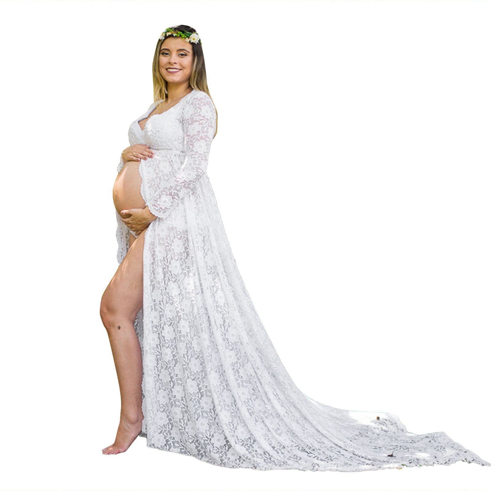 TAIAOJING Women's Nursing Dress Pregnants Maternity Photography Props Short Sleeve Solid Dress